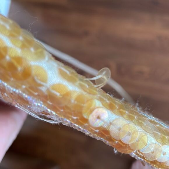 Gold sequined & beaded small cloth crossbody purse - Picture 7 of 10